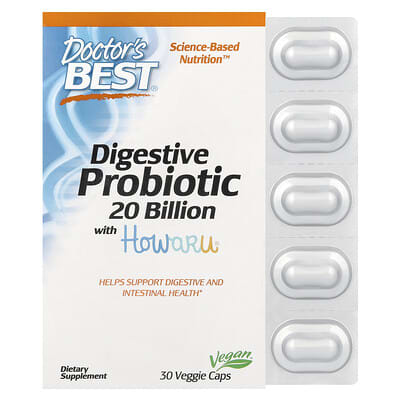 *Doctor's Best, Digestive Probiotic 20 Billion with Howaru, 30 Veggie Caps