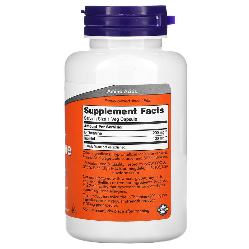 NOW Foods,雙倍功效L-茶氨酸,200毫克,120粒素食膠囊