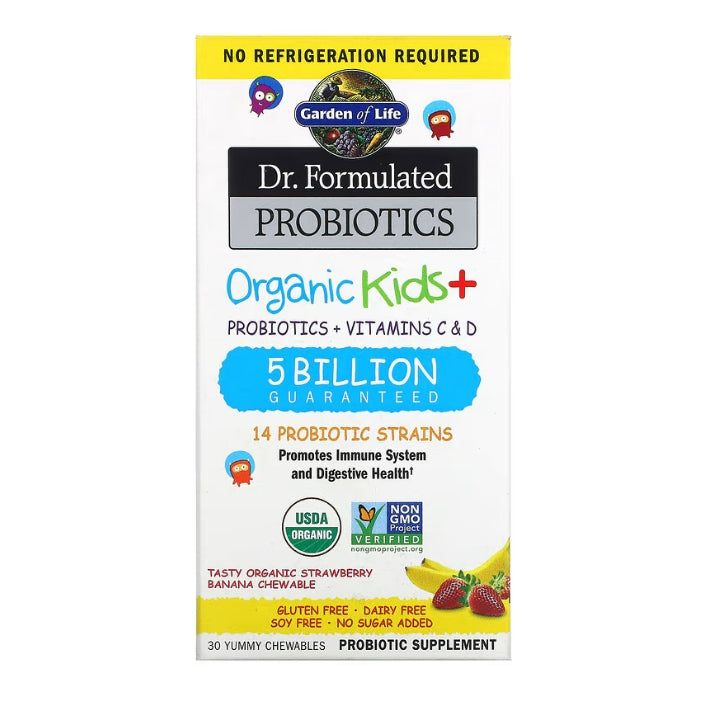 *Garden of Life, Dr. Formulated Probiotics, Organic Kids +, Tasty Organic Strawberry Banana, 30 Yummy Chewables