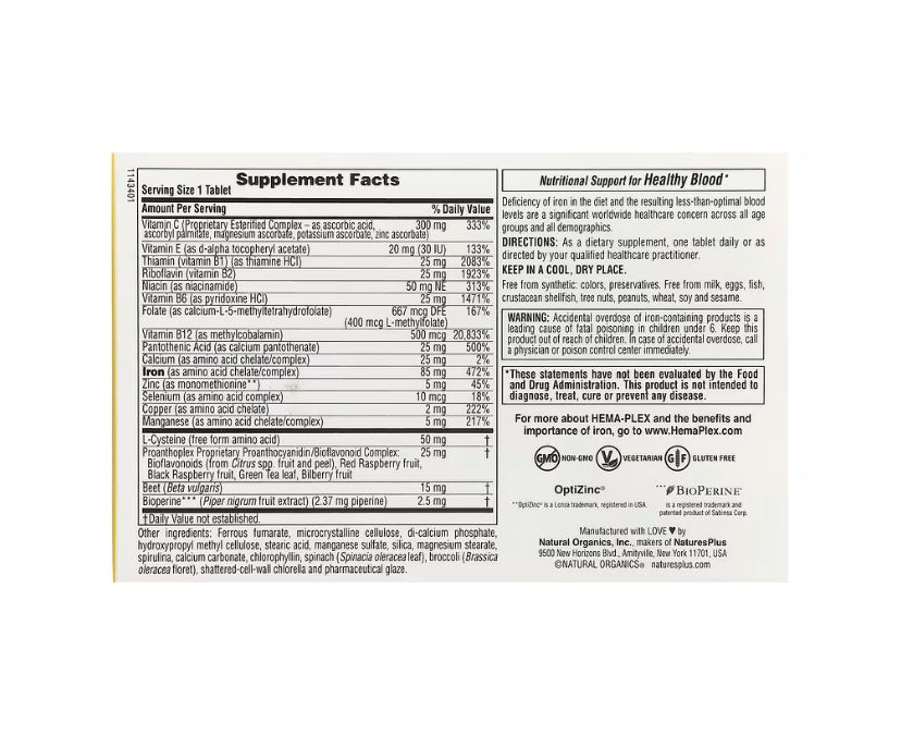 NaturesPlus, Hema-Plex,鐵,30 片緩釋片