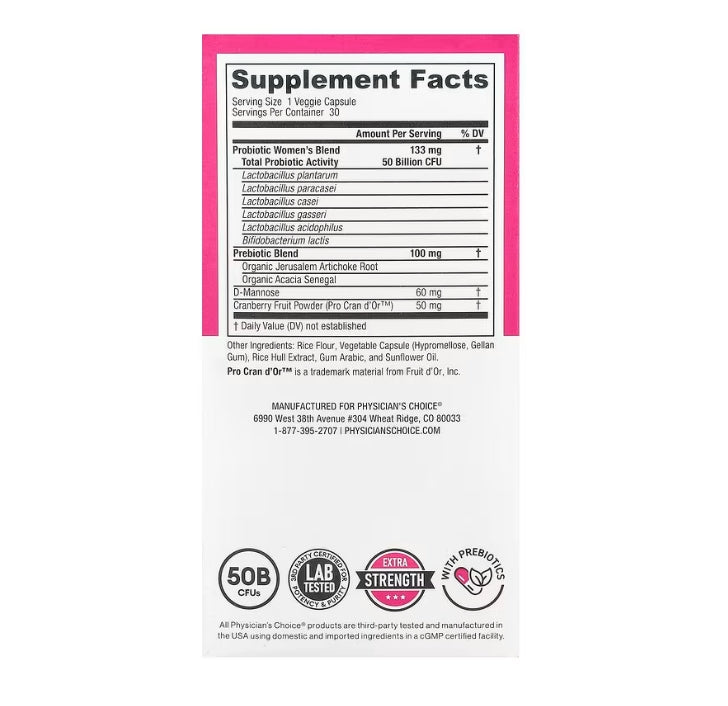 *Physician's Choice, Women's Probiotic, 50 Billion CFUs, 30 Delayed-Release Veggie Capsules