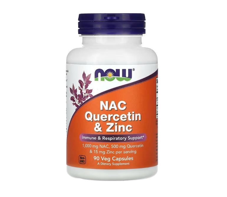 NOW Foods, N-乙醯半胱氨酸(NAC)槲皮素和鋅,90 粒素食膠囊