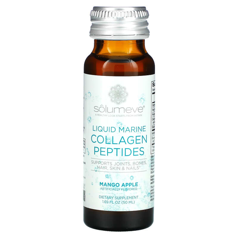 *Solumeve, Ageless Beauty,含葡萄糖胺的液態海洋膠原蛋白,關節和結締組織幫助,芒果蘋果味,10 瓶,每瓶 1.69 液量盎司(50 毫升)