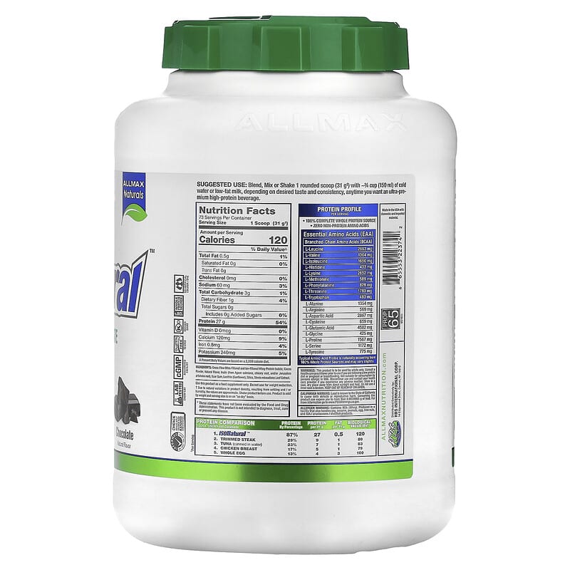 ALLMAX,IsoNatural,分離乳清蛋白,巧克力味,5磅IsoNatural,乳清分離蛋白,巧克力,(2.27公斤)