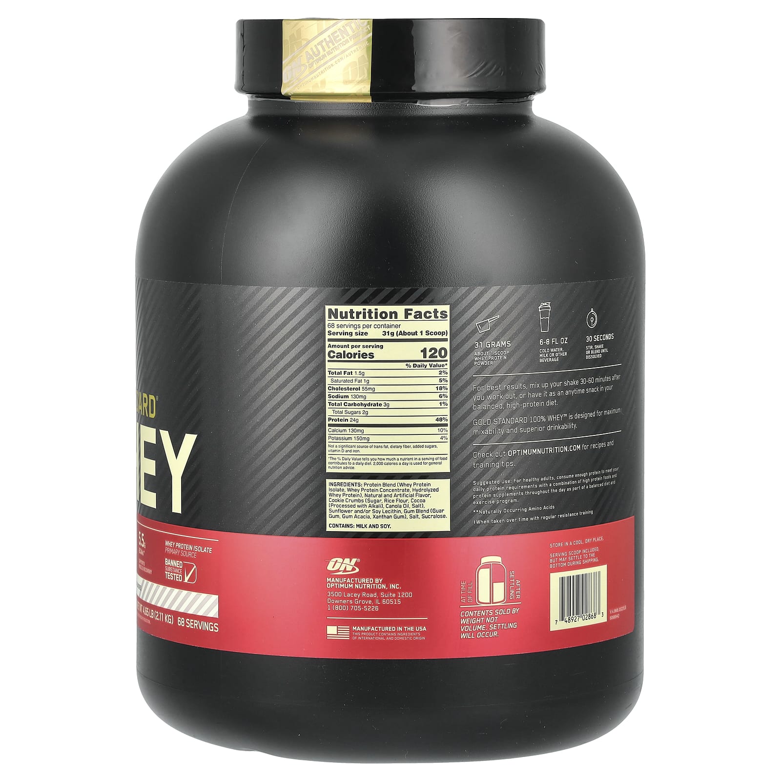 Optimum Nutrition, 金標準全乳清蛋白,餅乾和奶油味,4.63 磅(2.1 千克)