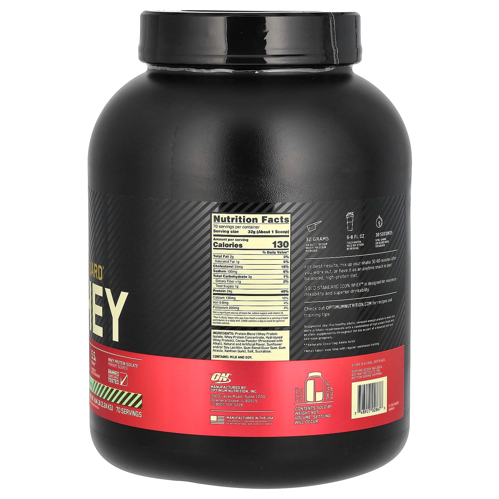 Optimum Nutrition, Gold Standard 全乳清蛋白,巧克力薄荷味,4.94 磅(2.24 千克)