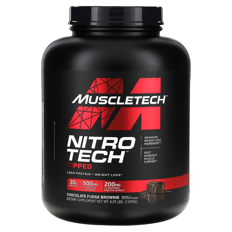 MuscleTech, Nitro Tech Ripped,瘦蛋白 + 輕體,巧克力軟糖布朗尼,4.01 磅(1.82 千克)