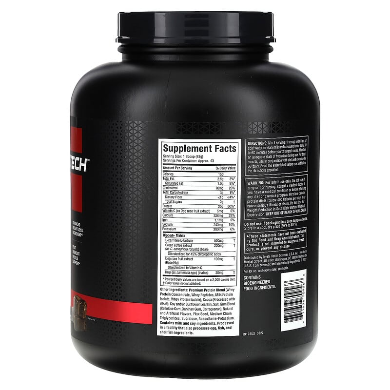 MuscleTech, Nitro Tech Ripped,瘦蛋白 + 輕體,巧克力軟糖布朗尼,4.01 磅(1.82 千克)