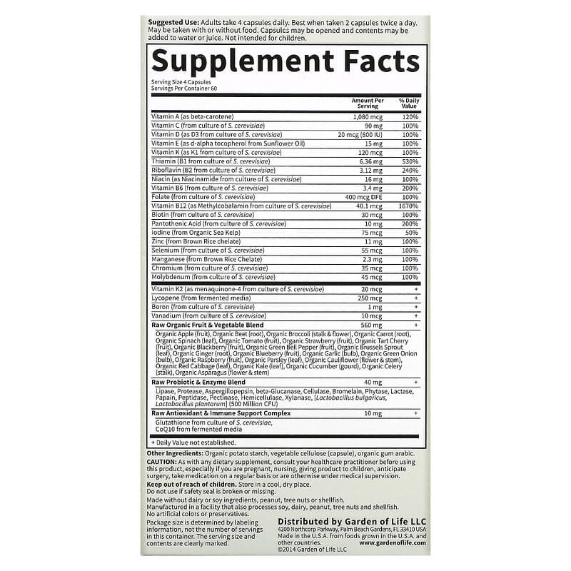 *Garden of Life, Vitamin Code,MEN Multi Vitamin男性全食多維生素,240粒素食膠囊