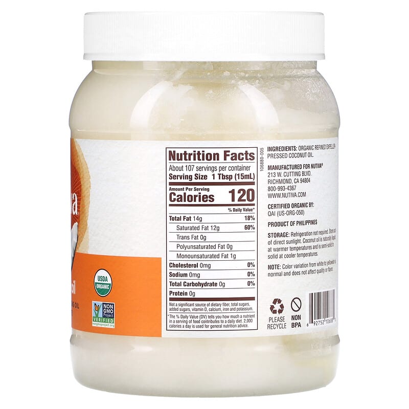 *Nutiva,多功能消費油,有機椰子油,54液量盎司(1.6公升)