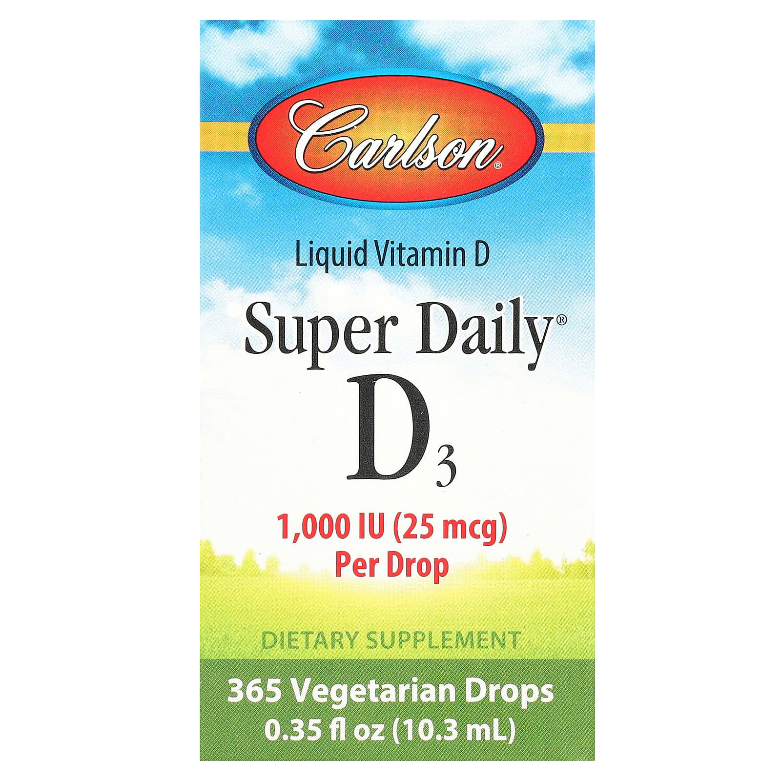 Carlson, Super Daily® D3,25 微克(1000 國際單位),0.35 液量盎司(10.3 毫升)