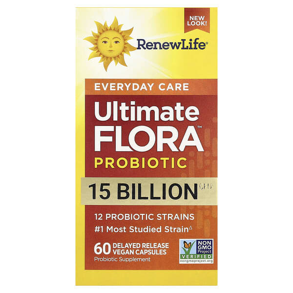 *Renew Life, Ultimate Flora™, Everyday Probiotic, 15 Billion Live Cultures, 60 Vegetarian Capsules