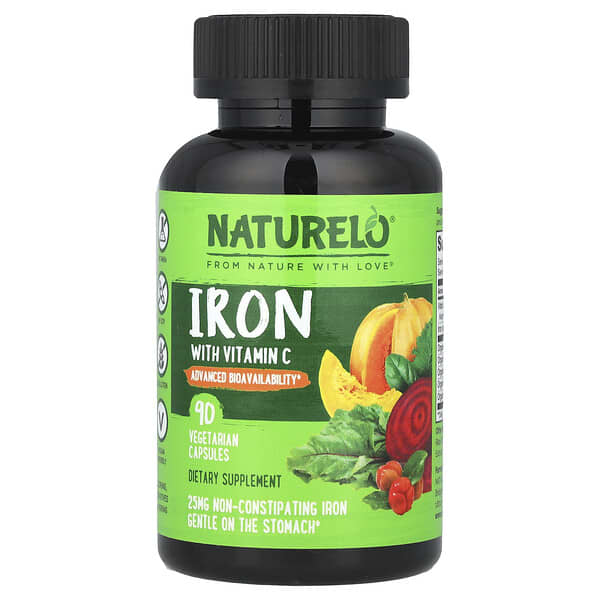 *NATURELO, Iron With Vitamin C, 90 Vegetarian Capsules
