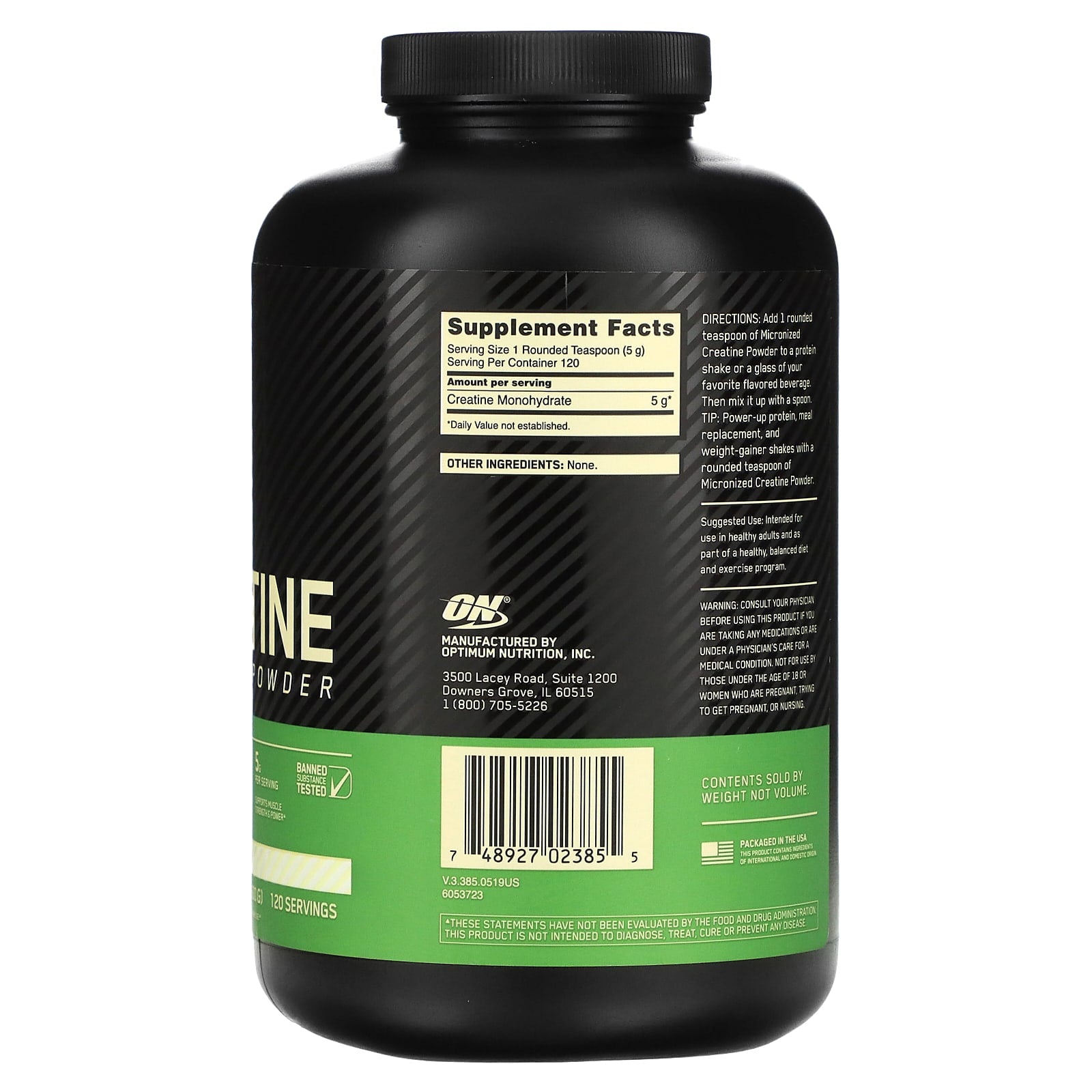 *Optimum Nutrition, 微粉化肌酸粉,無味,1.32磅(600克)