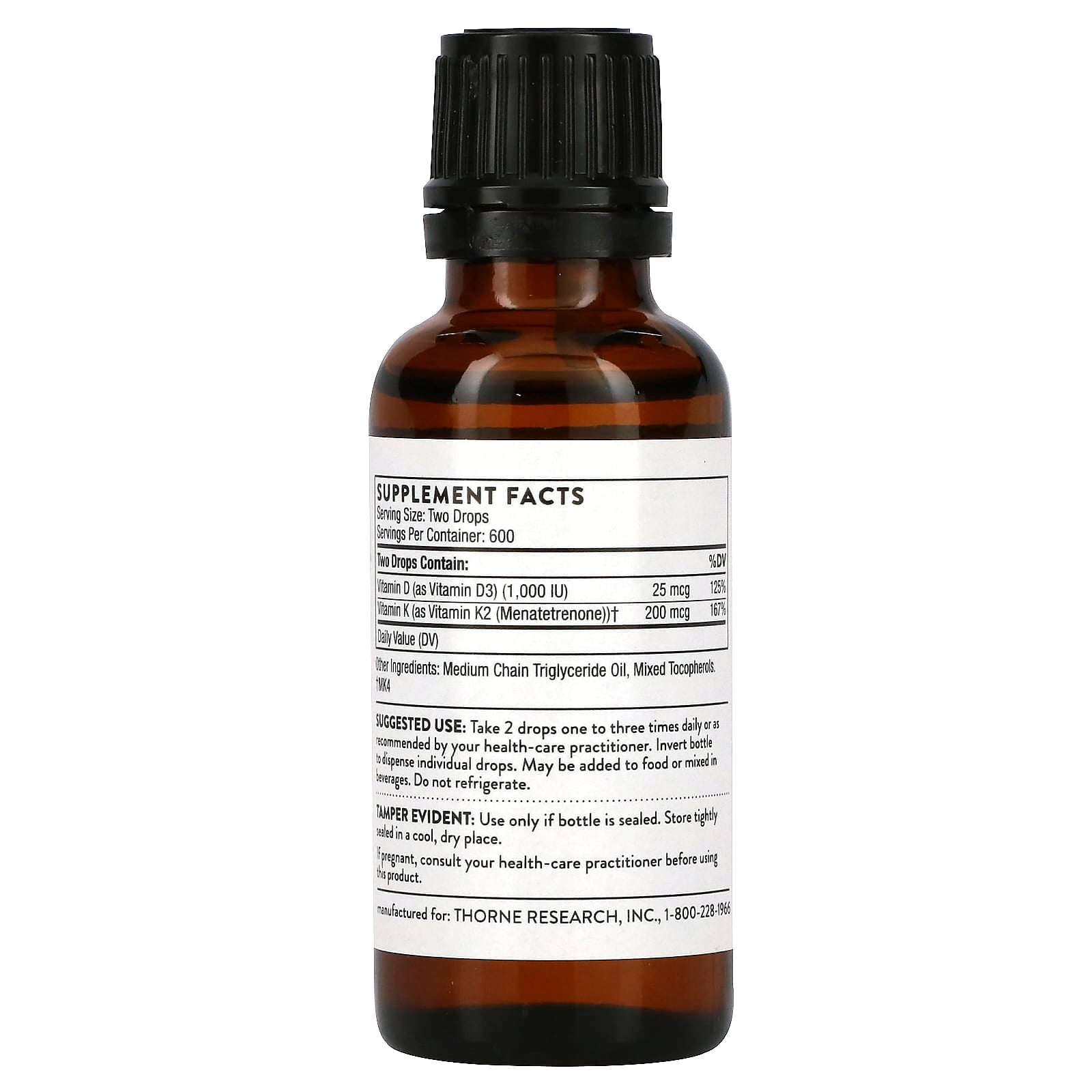 Thorne, 維生素 D/K2,25 微克(1000 國際單位),1 液量盎司(30 毫升)