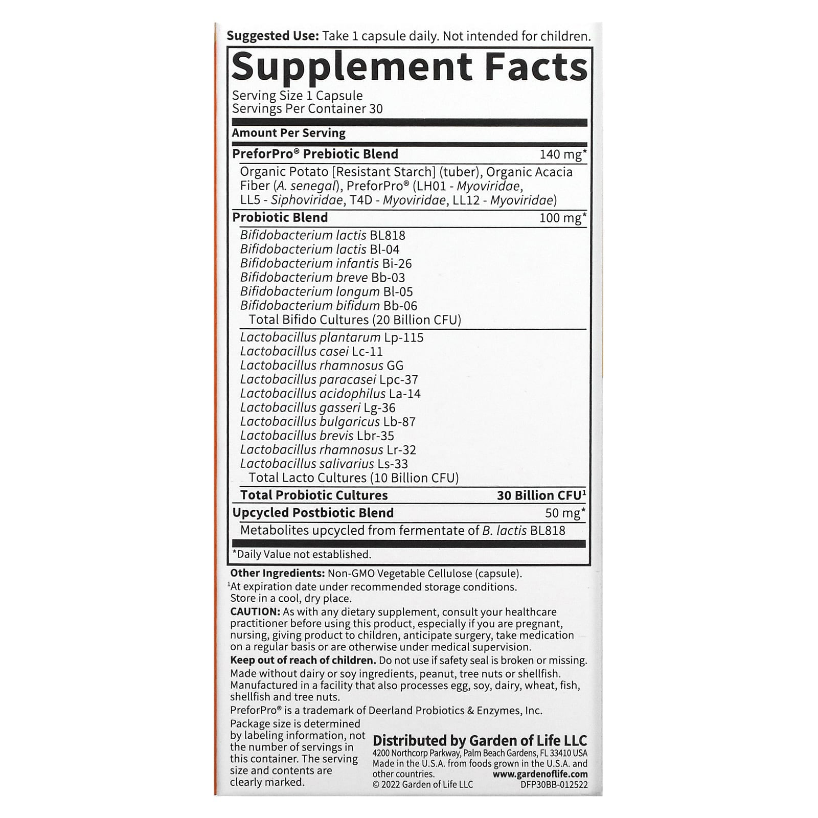 *Garden of Life, Probiotics, 30 Billion, 30 Mini Vegetarian Capsules