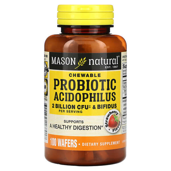 *Mason Natural, Chewable Probiotic Acidophilus & Bifidus, Strawberry, 2 Billion CFU, 100 Wafers