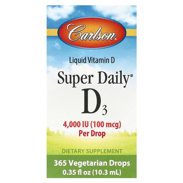 Carlson, Super Daily® D3, 100 mcg (4,000 IU), 0.35 fl oz (10.3 ml)