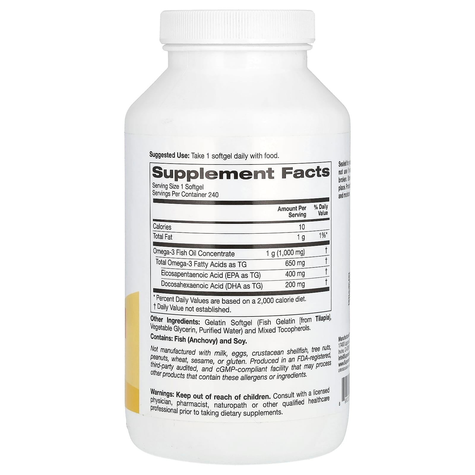 Super Nutrition, Omega-3 魚油,Vivomega 甘油三酯,1,000 毫克,240 粒魚軟凝膠