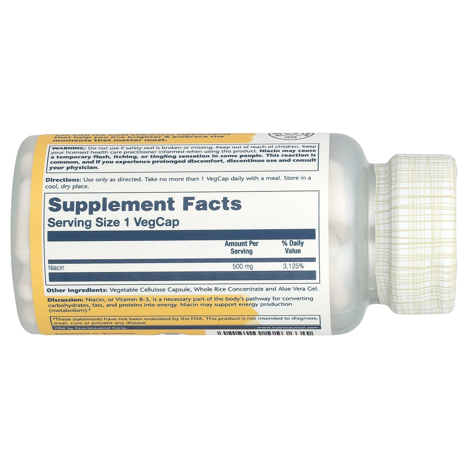 Solaray, 煙酸,500毫克,100粒素食膠囊