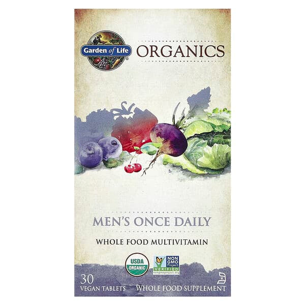 *Garden of Life, Organics, Men's Once Daily, Whole Food Multivitamin, 30 Vegan Tablets