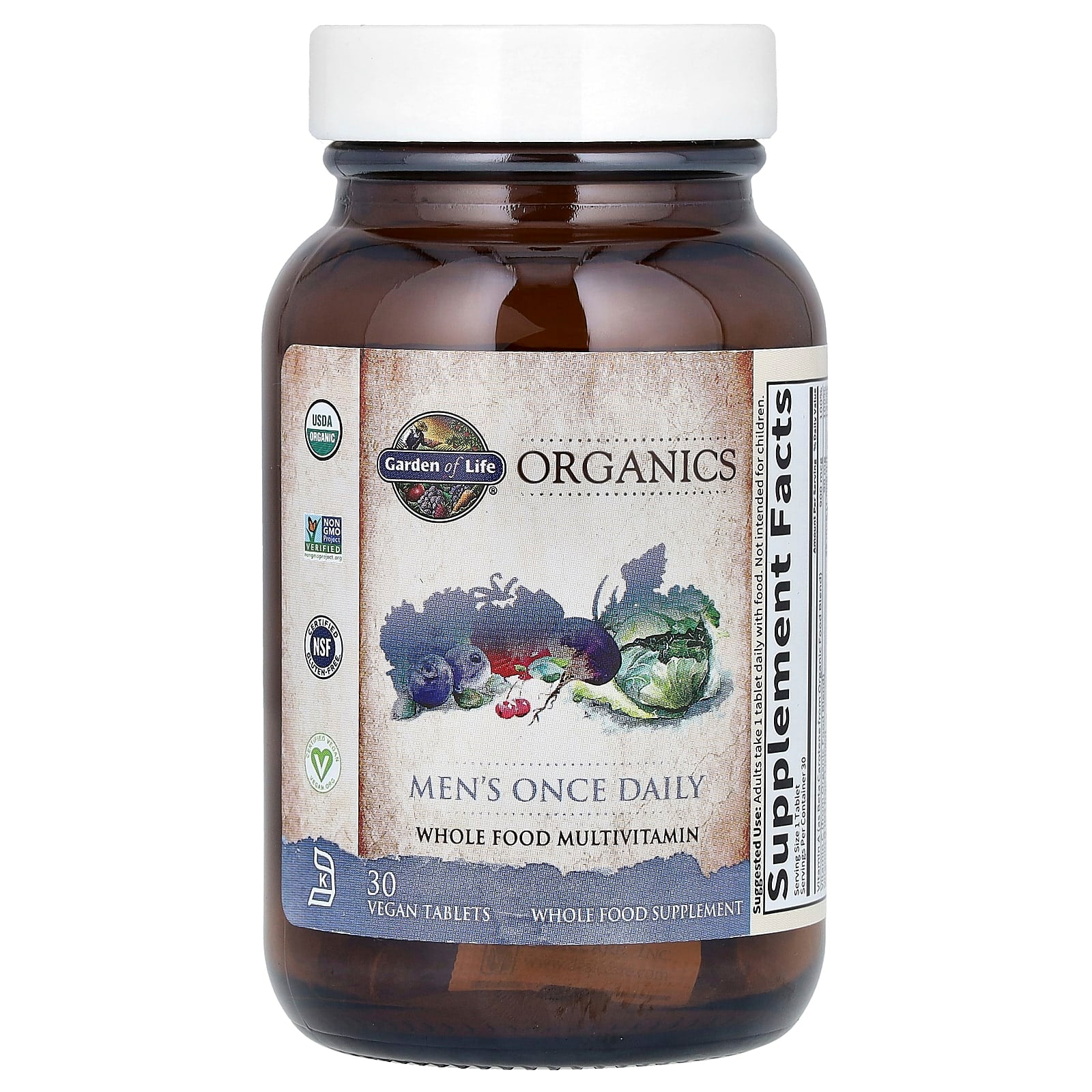*Garden of Life, Organics, Men's Once Daily, Whole Food Multivitamin, 30 Vegan Tablets