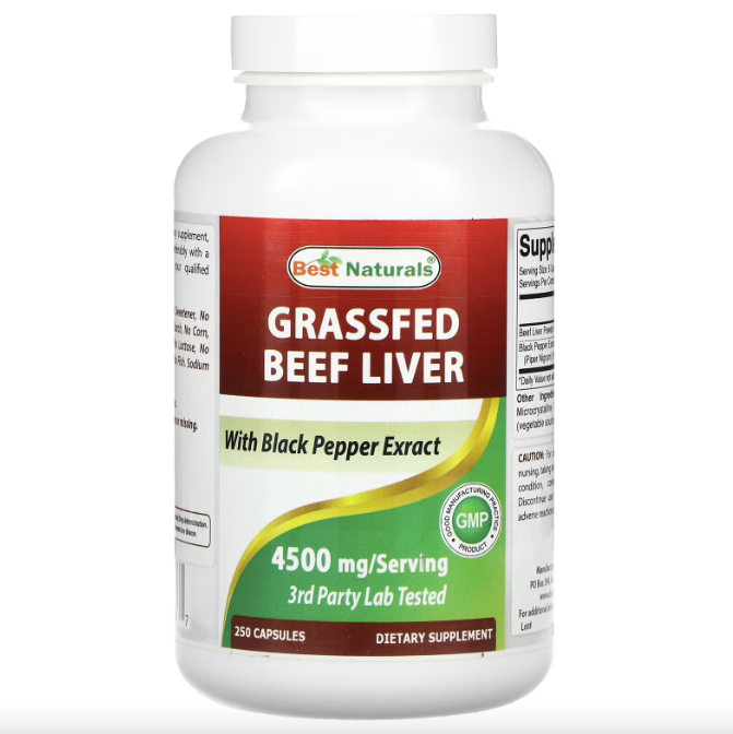 Best Naturals, 草飼牛肝,4,500毫克,250粒膠囊(每粒膠囊750毫克)外包裝變形