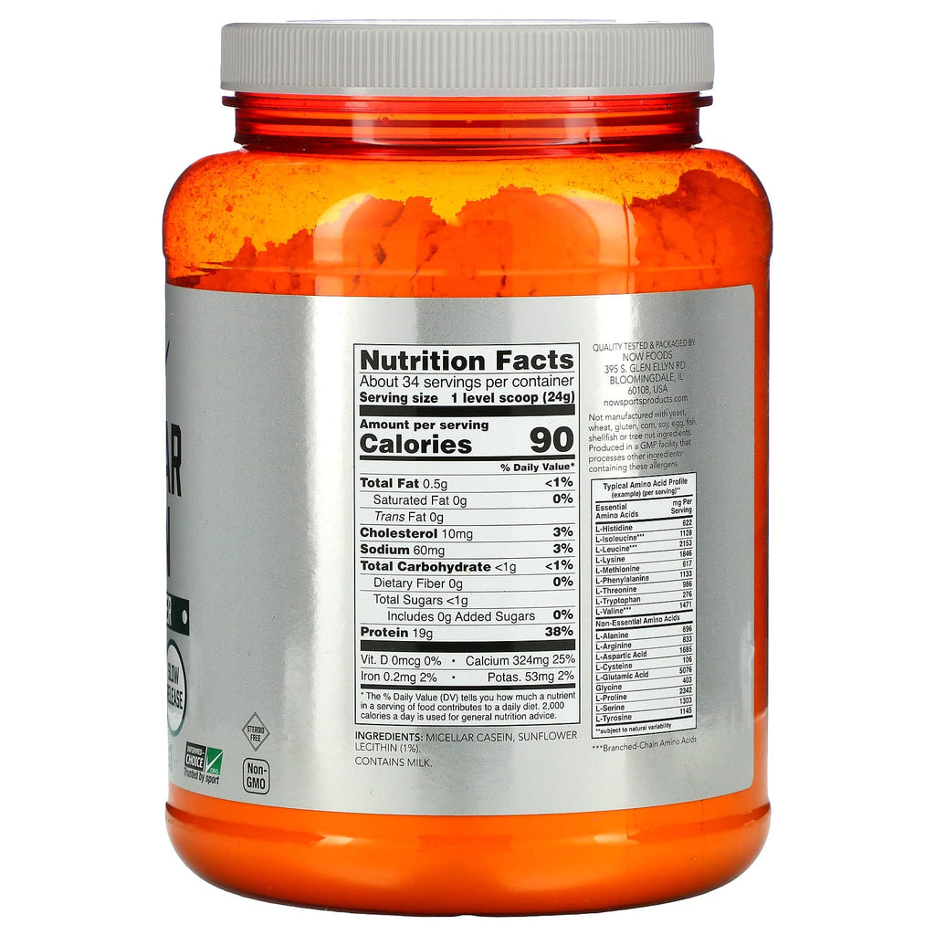 NOW Foods, Sports, Micellar Casein Protein Powder, Unflavored, 1.8 lbs