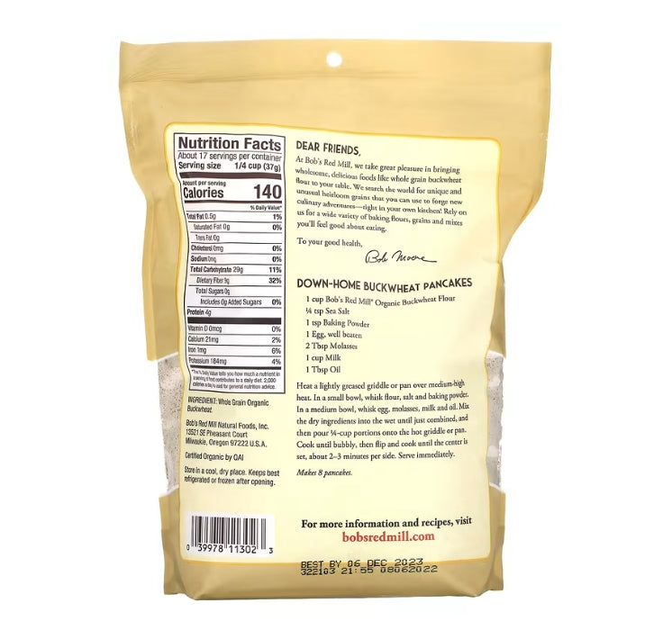 FREE Bob's Red Mill, Organic Buckwheat Flour, Whole Grain, 22 oz (624