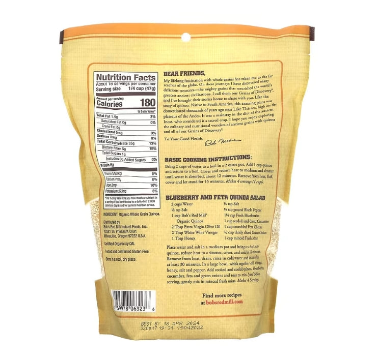 Bob's Red Mill, Organic Whole Grain Quinoa, Gluten Free, 26 oz (737 g