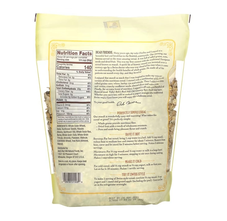 Bob's Red Mill, Muesli, Old Country Style, Whole Grain, 40 oz (1.13 kg