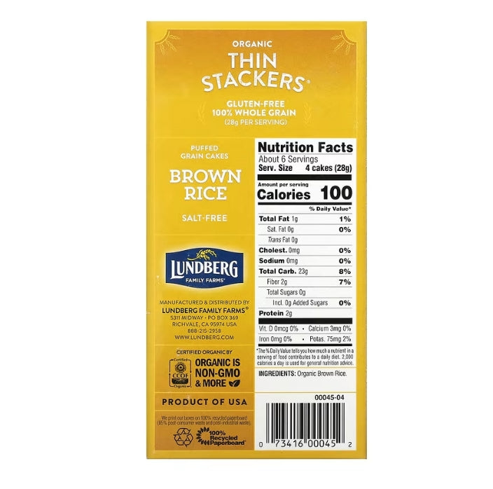 FREE Lundberg, Organic Thin Stackers, Puffed Grain Cakes, Brown Rice